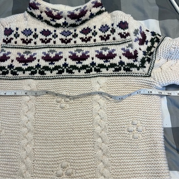 Lands' End Wool Blend Mock Neck Floral Chunky Knit Sweater Granny Size Small - Picture 10 of 12